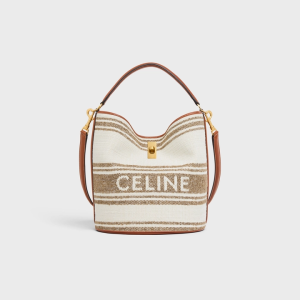 BUCKET 16 BAG IN STRIPED TEXTILE WITH CELINE JACQUARD AND CALFSKIN TOBACCO / TAN