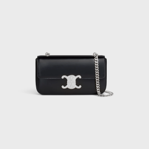 CHAIN SHOULDER BAG TRIOMPHE IN SHINY CALFSKIN BLACK