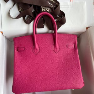 Hermes Birkin 25 Retourne Handmade Bag In Rose Tyrien Clemence Leather