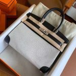 Hermes Birkin 30 Handmade Bag In Toile & Black Swift Leather