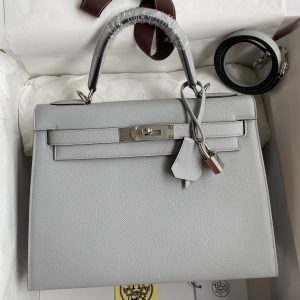 Hermes Kelly Sellier 32 Handmade Bag in Blue Glacier Epsom Calfskin
