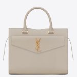 Saint Laurent Uptown Medium Tote In Black Calfskin